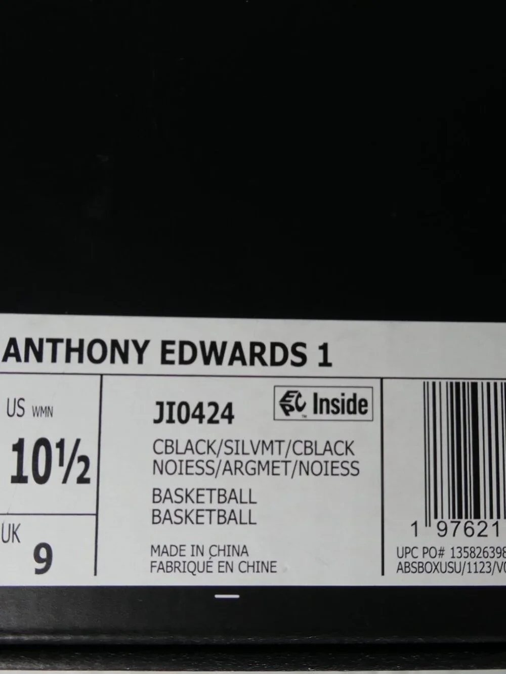 Adidas Anthony Edwards 1 AE1 “Chrome” Black Blue 9.5 Men /‎ 10.5 Women JI0424